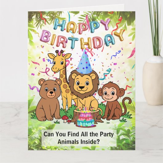 Safari See-n-Find Birthday Fun for Kids Kaart (Voorkant)