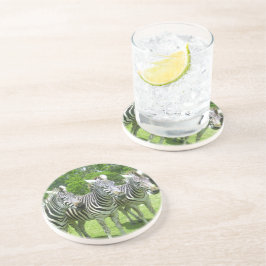 Safari Serenity: Drie Zebra's Lion Country Safari Zandsteen Onderzetter