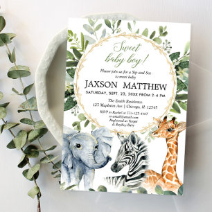 Safari Sip and See, Ontmoet baby boy oerwoud thema Kaart