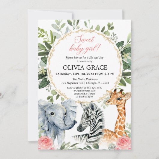 Safari Sip and See, Ontmoet baby meisje oerwoud th Kaart (Voorkant)