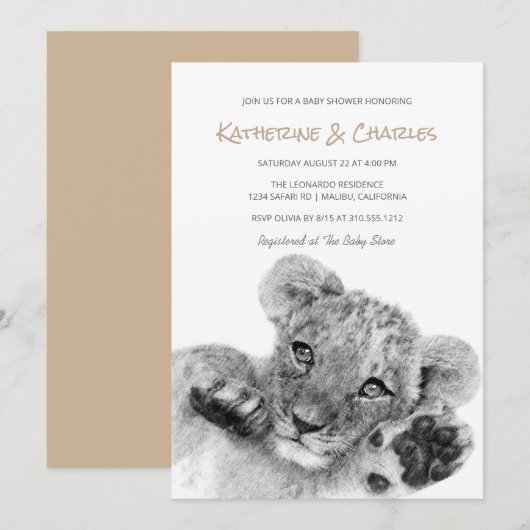 Safari Sketch | Cute Lion Cub Baby shower Kaart (Voorkant / Achterkant)