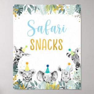 Safari Snacks Blue Gold Party Animal Birthday Sign Poster