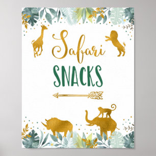 Safari Snacks Greenery Gold Birthday Sign Poster