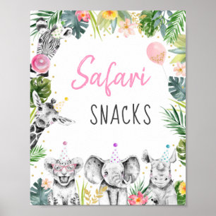 Safari Snacks roze Gold Tropical Safari Birthday Poster
