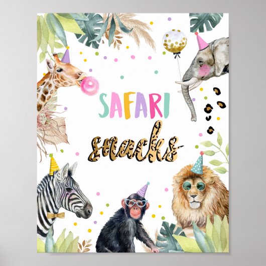 Safari Snacks Safari Party Animals Birthday Sign Poster (Voorkant)