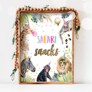 Safari Snacks Safari Party Animals Birthday Sign Poster