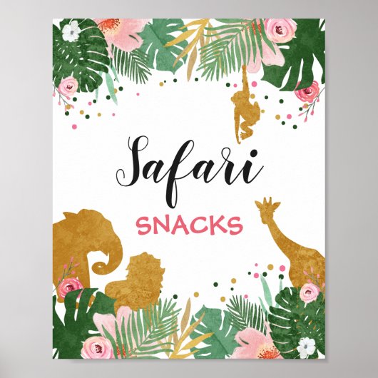 Safari snacks Sign Zoo Oerwoud Food table decor Poster (Voorkant)