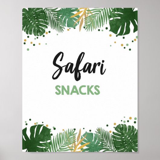 Safari Snacks Tropical Safari Boy Birthday Sign Poster (Voorkant)