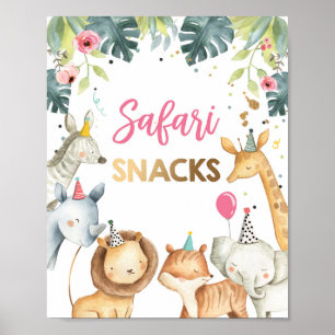 Safari Snacks Wild Animal Girl Birthday Table Poster