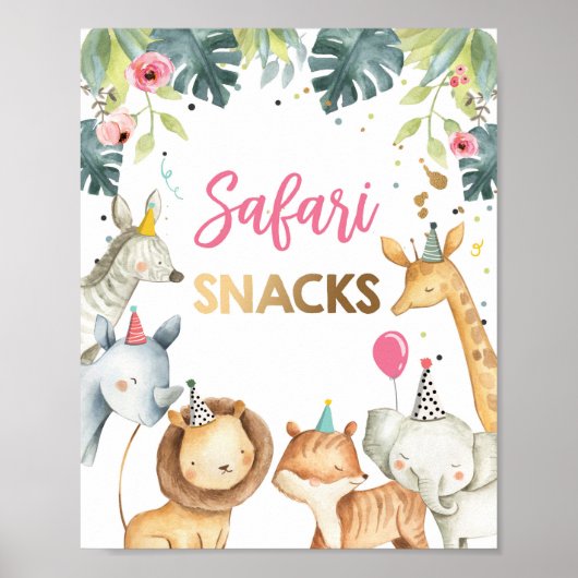 Safari Snacks Wild Animal Girl Birthday Table Poster (Voorkant)