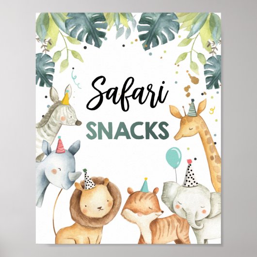 Safari Snacks Wild Animals Boy Birthday Table Sign Poster (Voorkant)