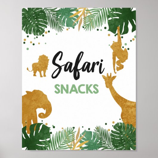 Safari Snacks Wilde Dieren Gold Birthday Party Poster (Voorkant)