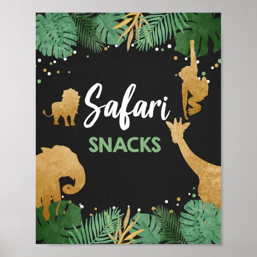 Safari Snacks Wilde Dieren Gold Birthday Party Poster (Voorkant)