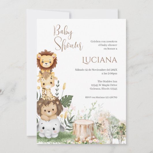 Safari Spaanse Baby shower Girl-uitnodiging Kaart (Voorkant)