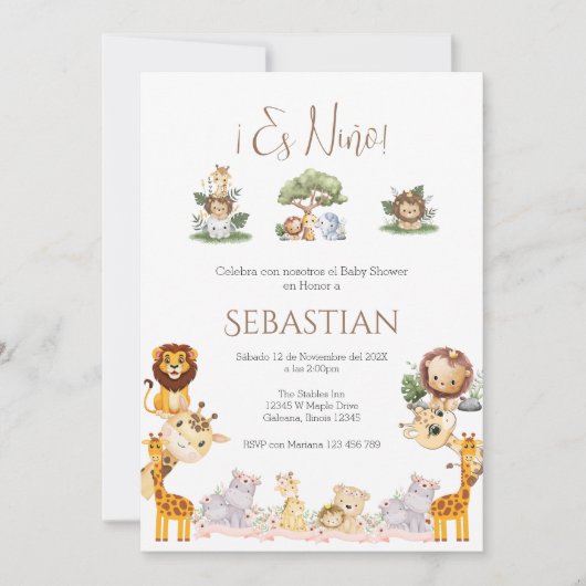 Safari Spanish Baby Shower Boy invitation Kaart (Voorkant)