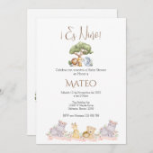 Safari Spanish Baby Shower Boy invitation Kaart (Voorkant / Achterkant)