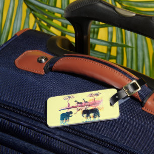 Safari Sunset Art Elephant, Giraffe Bagagelabel