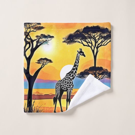 Safari Sunset: Giraffe's Embrace Bad Handdoek (Wasdoekje)
