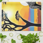 Safari Sunset: Giraffe's Embrace Theedoek (Gevouwen)