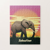 Safari Sunset olifant silhouet gepersonaliseerd Legpuzzel (Verticaal)