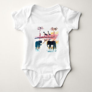 Safari Sunset Painting Elephant, Giraffe Baby Body Romper