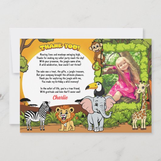 Safari Sunshine Tropical Oerwoud Animals Schattige Bedankkaart (Voorkant)