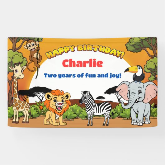 Safari Sunshine Tropical Oerwoud Animals Schattige Spandoek (Horizontaal)