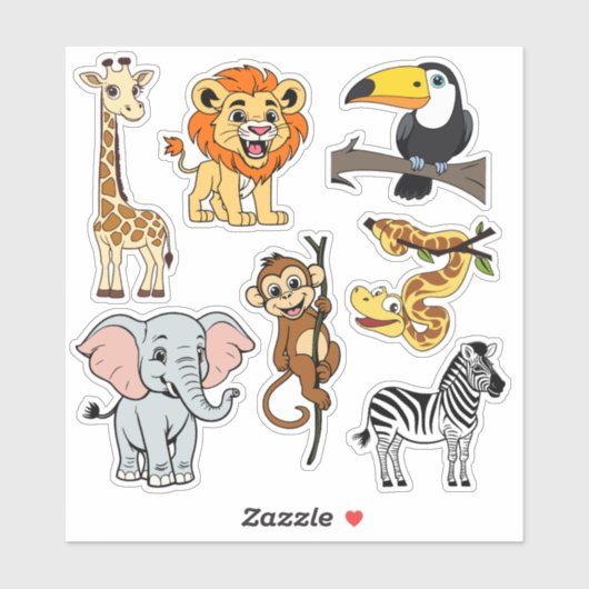Safari Sunshine Tropical Oerwoud Animals Schattige Sticker (Vel)