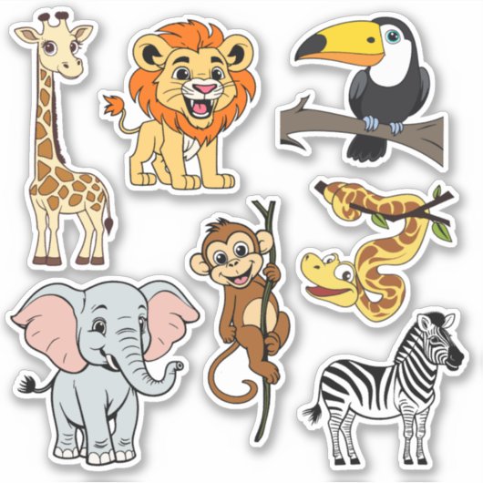 Safari Sunshine Tropical Oerwoud Animals Schattige Sticker (Voorkant)