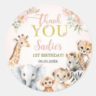 Safari Sweet Girl Bloemige Verjaardag Ronde Sticker