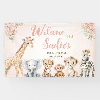 Safari Sweet Girl Bloemrijke Verjaardag Spandoek