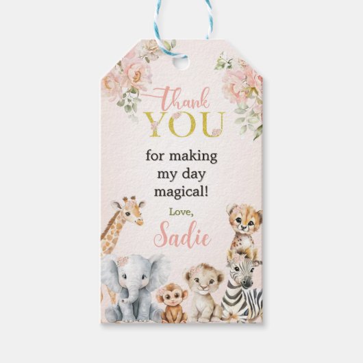Safari Sweet Girl Floral Birthday  Cadeaulabel (Voorkant)