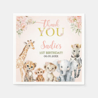 Safari Sweet Girl Floral Birthday Servet