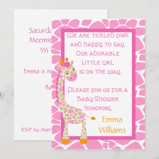 Safari Sweetness Giraffe Baby shower Uitnodiging (Voorkant / Achterkant)
