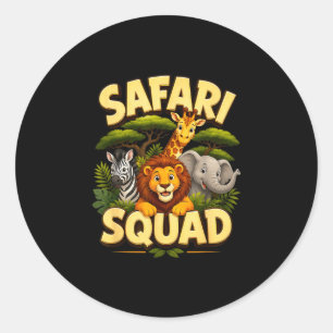 Safari-team cute dierentuin jungle dieren bemannin ronde sticker