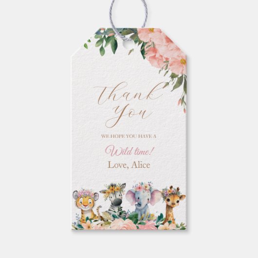 Safari Thank You Favor Jungle Zoo Party Animals Cadeaulabel (Voorkant)