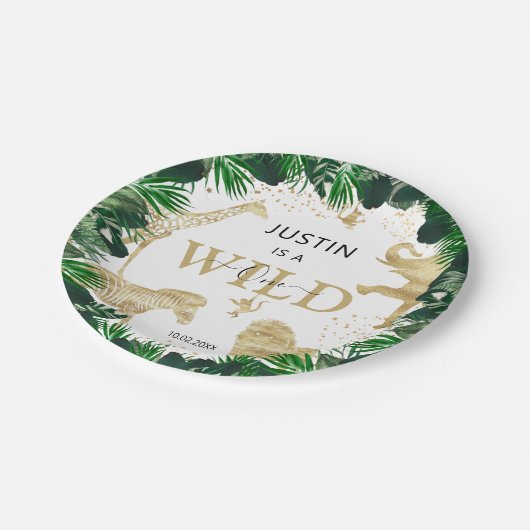 Safari Theenmaal Wild Eén Oerwoud 1ste verjaardag Papieren Bordje (Gekanteld)