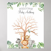 Safari Thema Baby Boy Douche Vingerafdrukboom Poster (Voorkant)