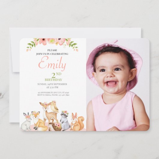 Safari thema Baby Photo Birthday Invitation Kaart (Voorkant)