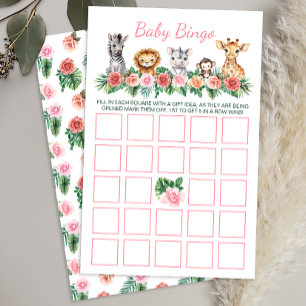 Safari Thema Baby shower Baby Bingo Game Kaart