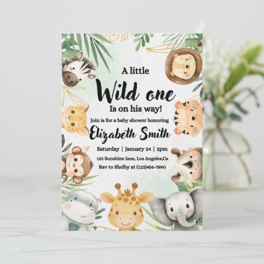 Safari thema baby shower uitnodiging (Staand voorkant)