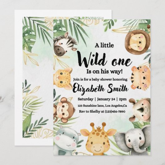 Safari thema baby shower uitnodiging (Voorkant / Achterkant)
