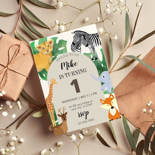 Safari thema eerste uitnodiging voor verjaardagsfe