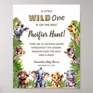 Safari Thema Fopspeen Hunt Spel Baby shower Teken Poster
