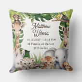 Safari thema kinderkamer geboorte statistieken bab kussen (Achterkant)