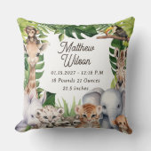 Safari thema kinderkamer geboorte statistieken bab kussen (Voorkant)