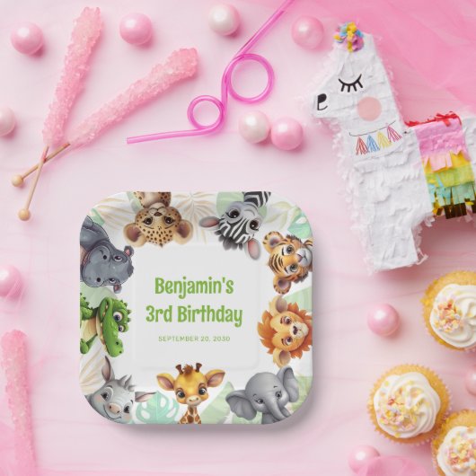 Safari thema Oerwoud Dier Kind Verjaardagsfeest Papieren Bordje (Feest)