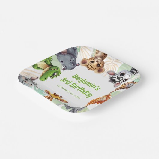 Safari thema Oerwoud Dier Kind Verjaardagsfeest Papieren Bordje (Gebogen)