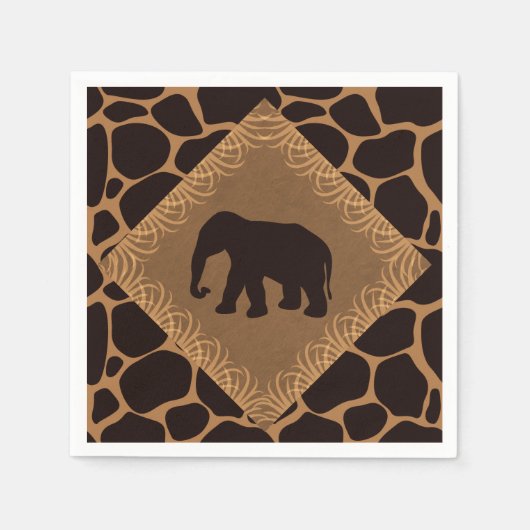 Safari Thema Olifant boven Giraffe Print Servet (Voorkant)