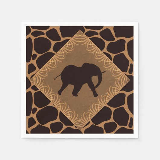 Safari Thema Olifant boven Giraffe Print Servetten (Voorkant)